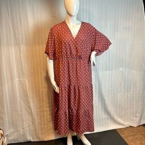 Keluummi Sz24 Polka Dot Pink Midi Dress Flutter Sleeve Pockets Snap Closure Tier